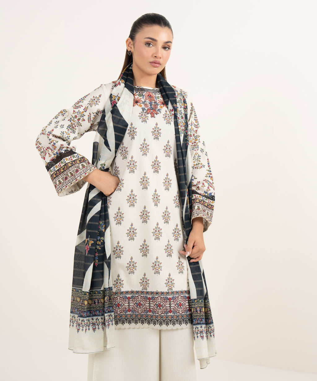 3 Piece - Embroidered Cotton Suit