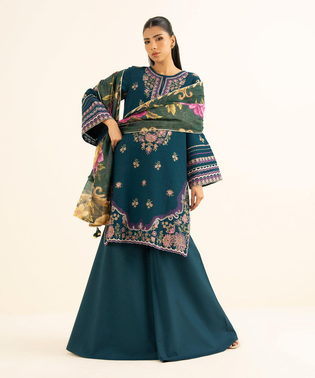 3 Piece - Embroidered Dobby Suit