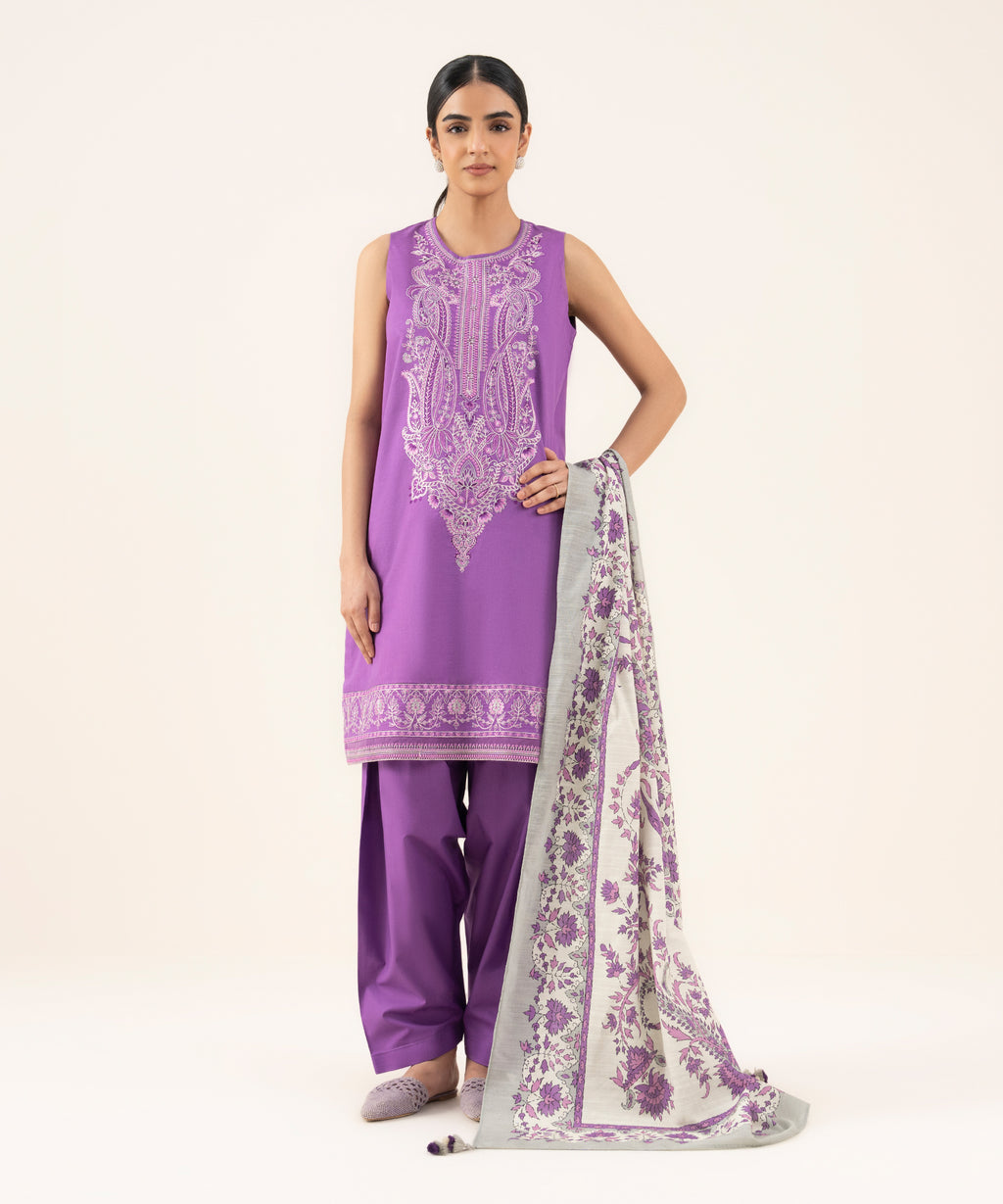 2 Piece - Embroidered Cotton Suit