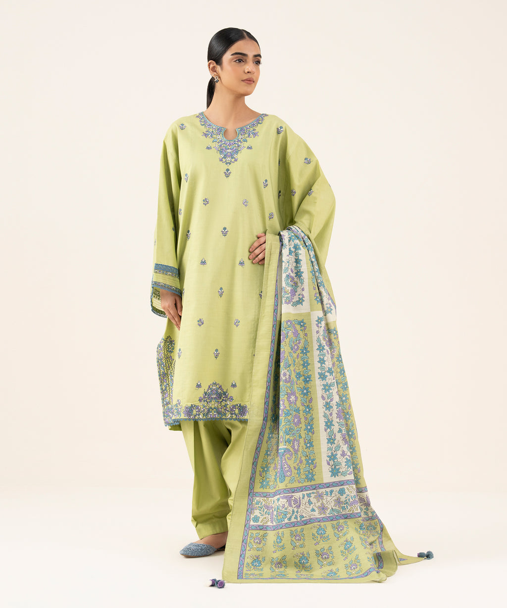 2 Piece - Embroidered Cotton Suit