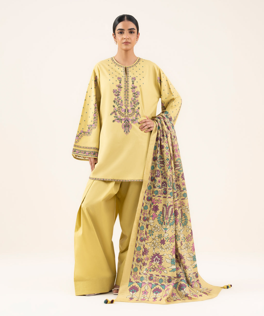 2 Piece - Embroidered Cotton Suit