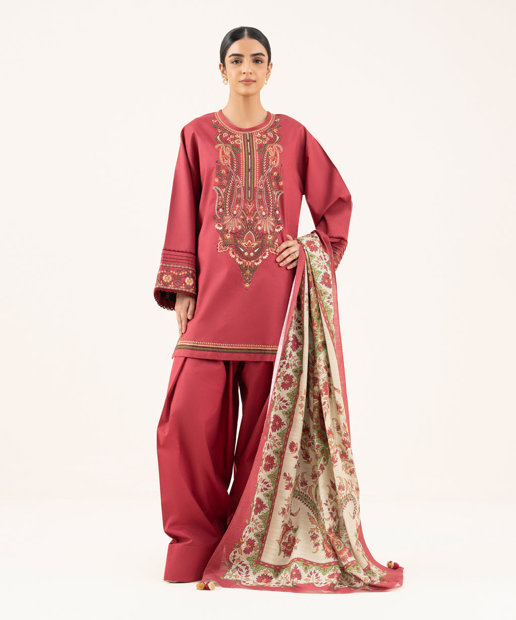 2 Piece - Embroidered Cotton Suit