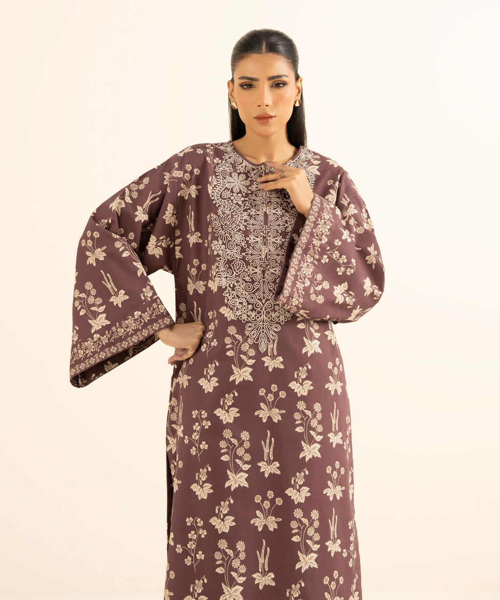 2 Piece - Embroidered Cotton Suit