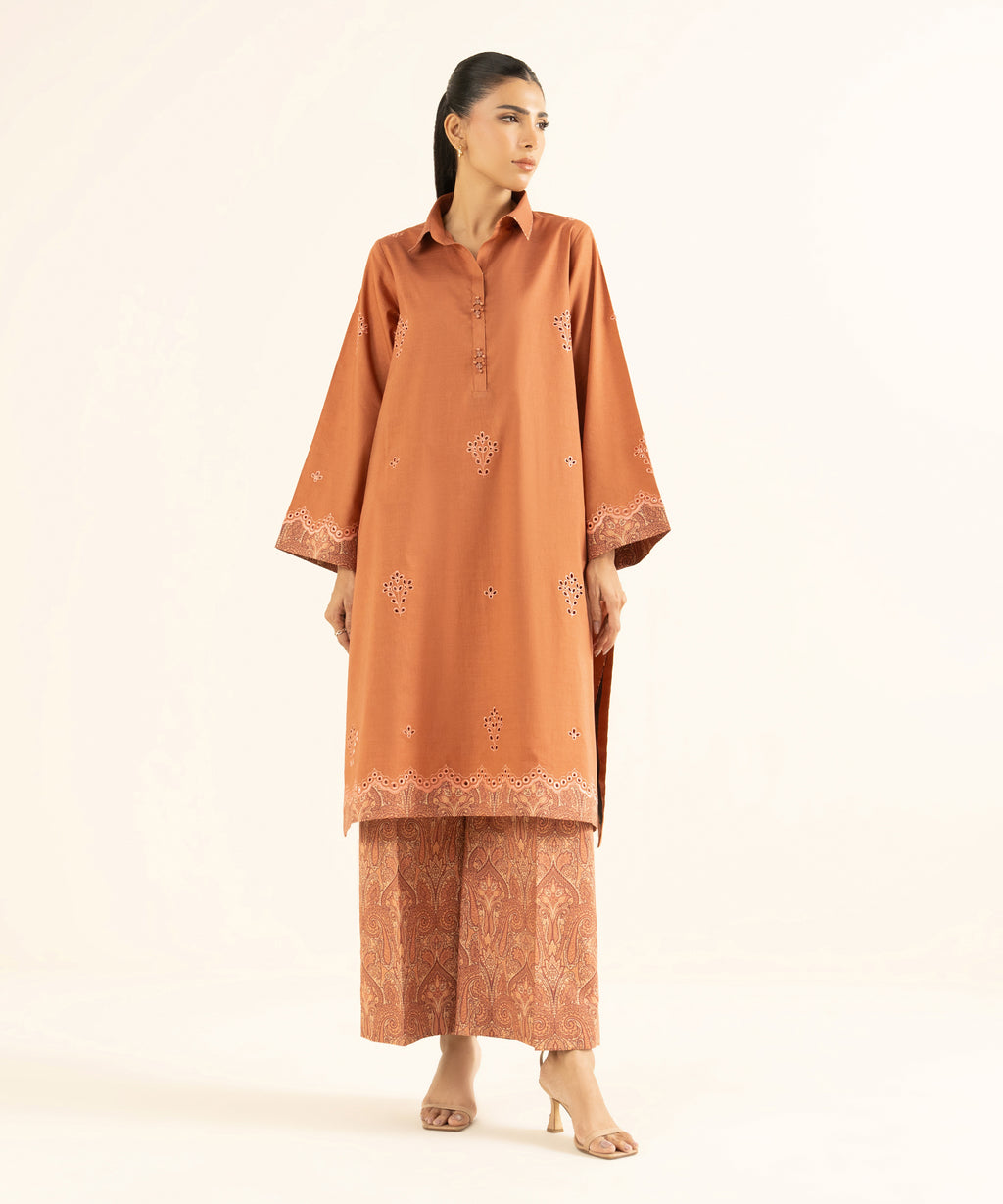 2 Piece - Embroidered Cotton Suit