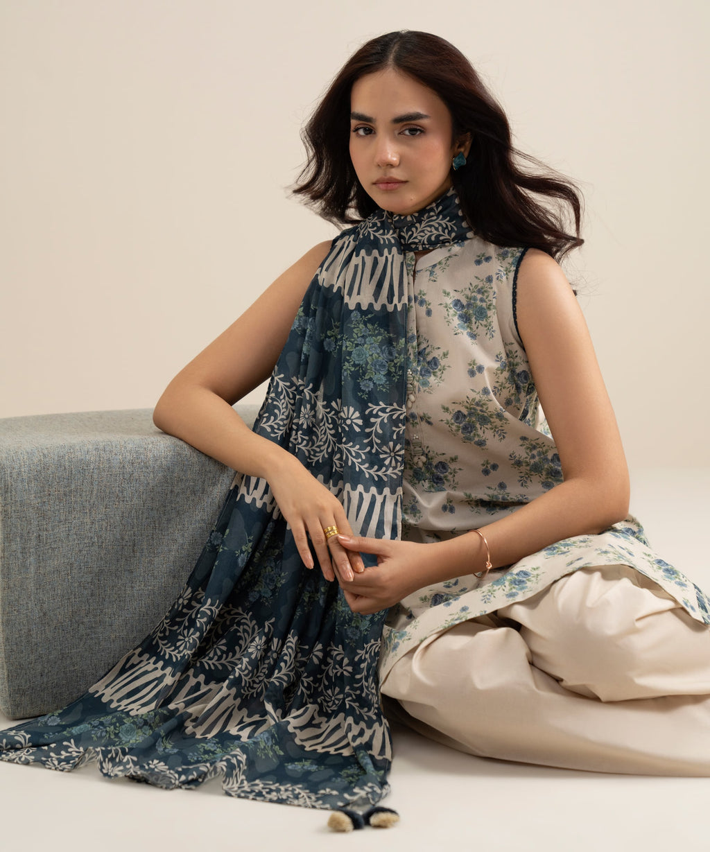 3 Piece - Printed Lawn Suit - OFF WHITE