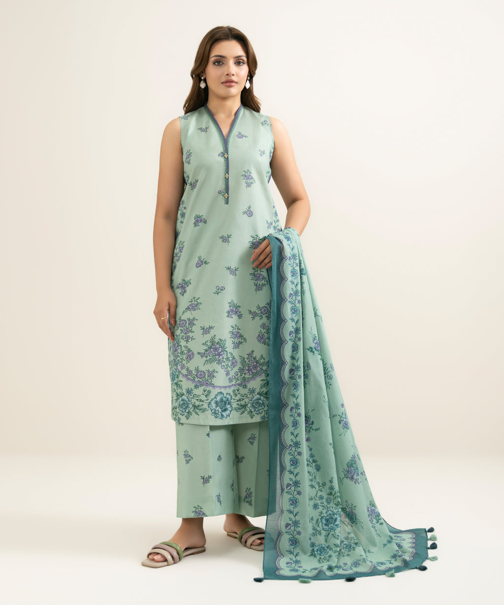 3 Piece - Printed Zari Lawn Suit