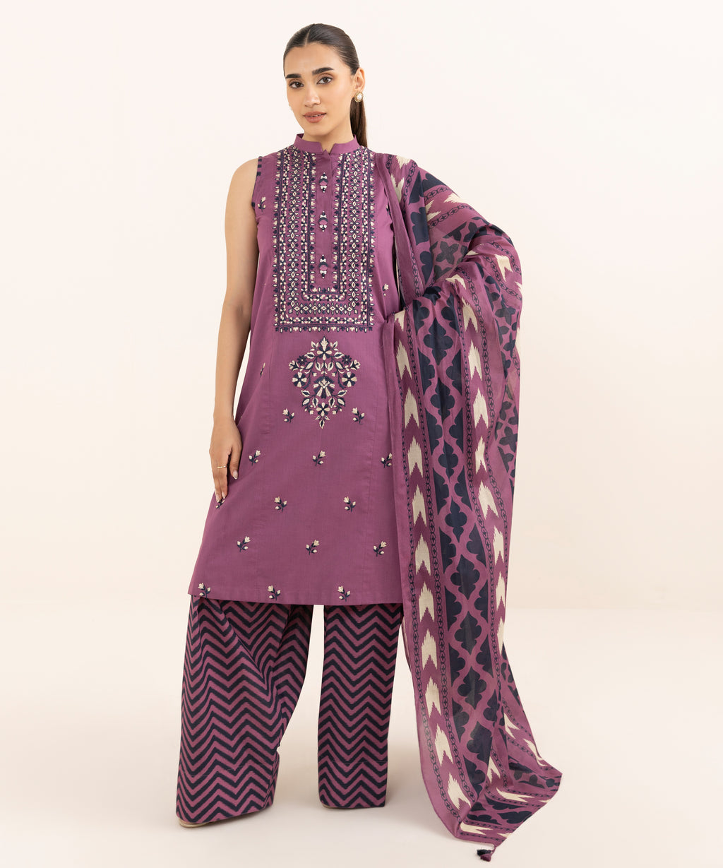 3 Piece - Embroidered Dobby Suit