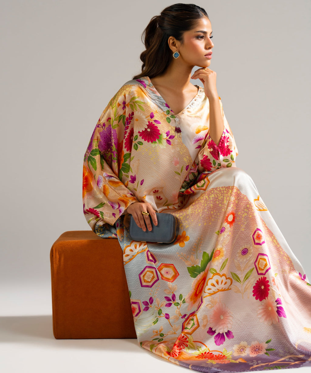 Printed Satin Kaftan - MULTI