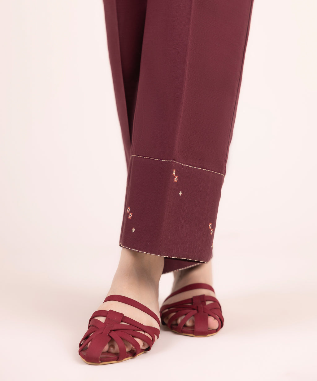 Embroidered Cotton Straight Pants