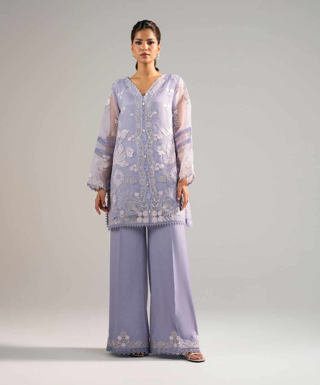 2 Piece - Embroidered Organza Suit - LILAC
