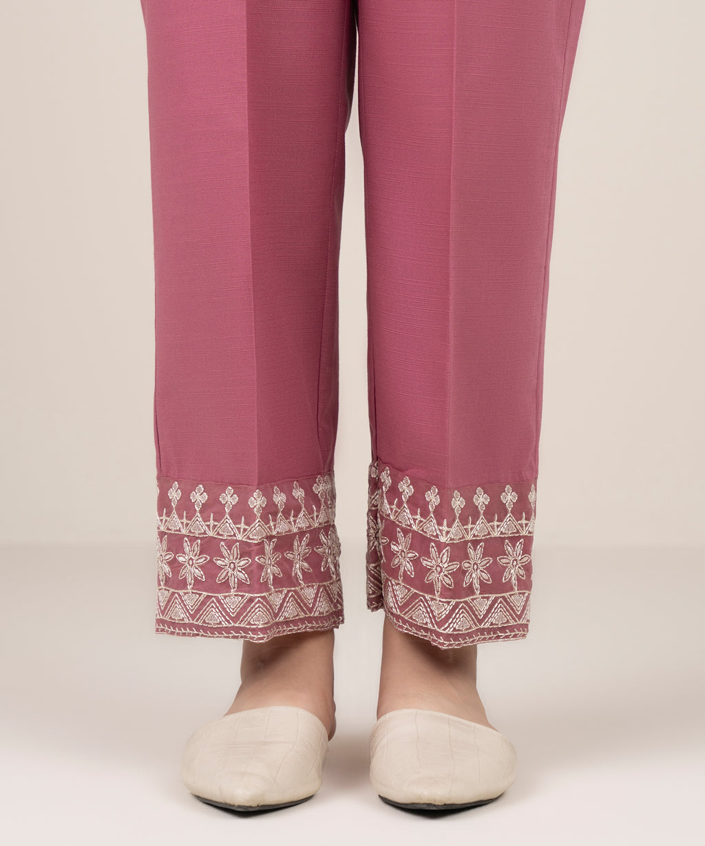 Embroidered Cotton Straight Pants