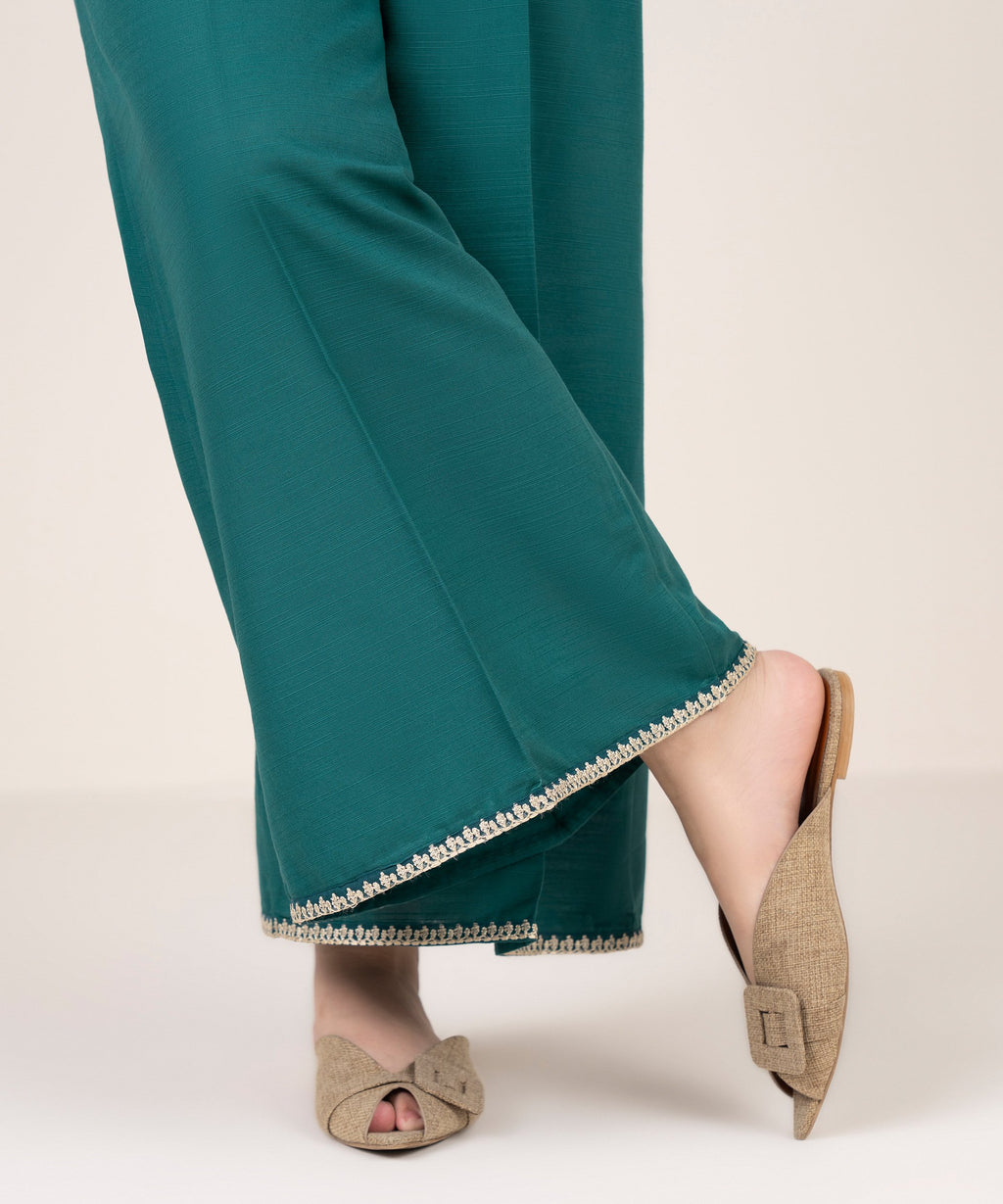 Embroidered Cotton Flared Pants