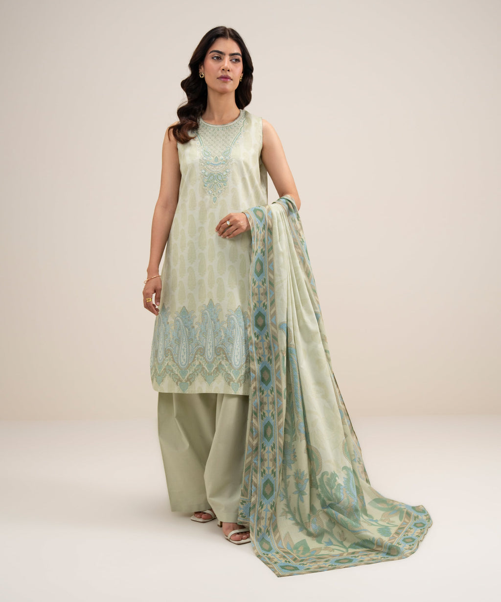 3 Piece - Embroidered Lawn Suit - LIGHT GREEN