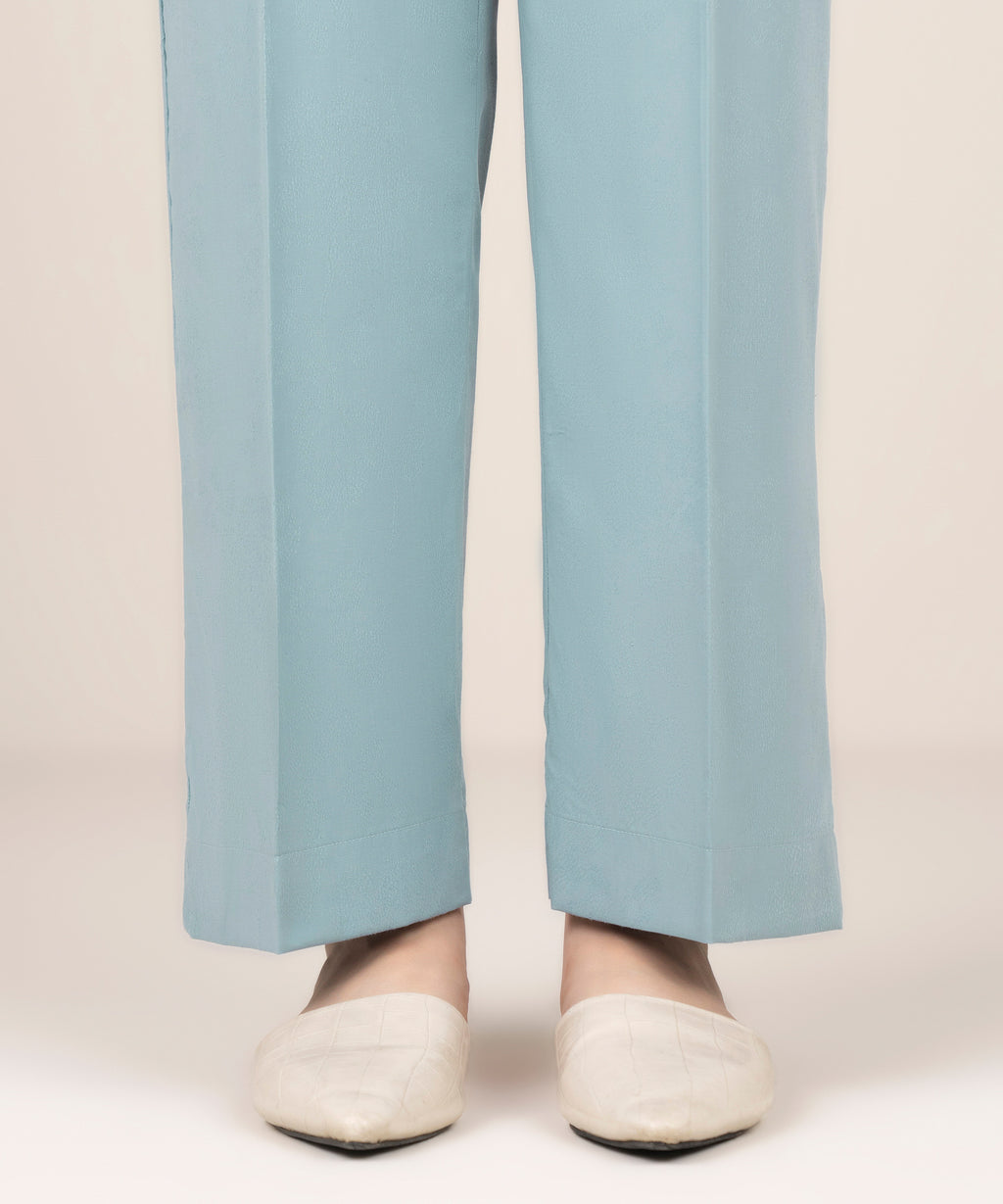 Solid Jacquard Straight Pants
