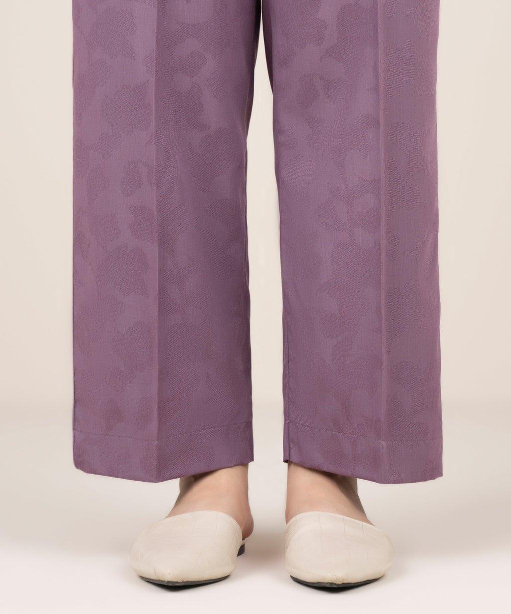 Solid Jacquard Straight Pants