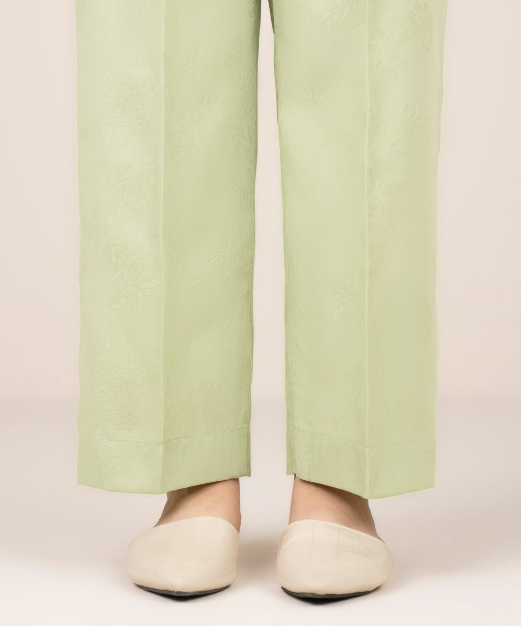 Solid Jacquard Straight Pants
