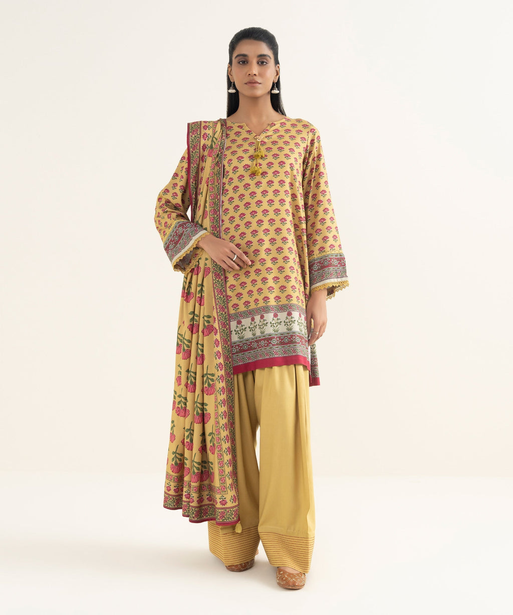 Linen Viscose Printed Pale Yellow Dupatta