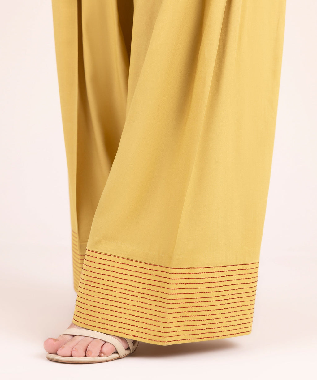 Women's RTW Linen Viscose Solid Pale Yellow Farshi Shalwar