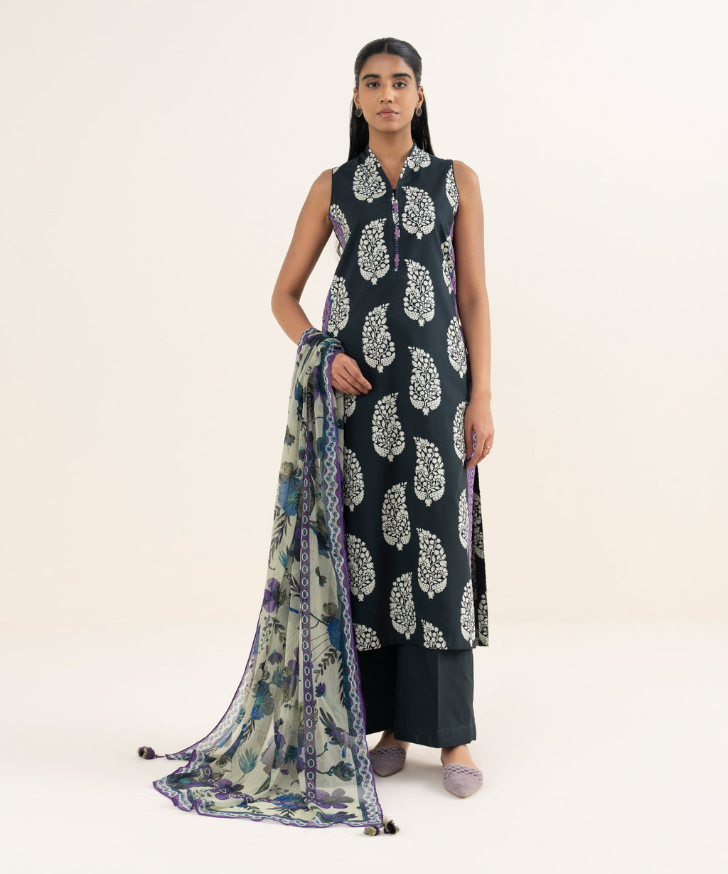 3 Piece - Printed Cotton Suit