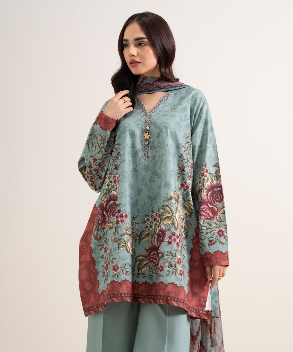 3 Piece - Printed Cotton Suit