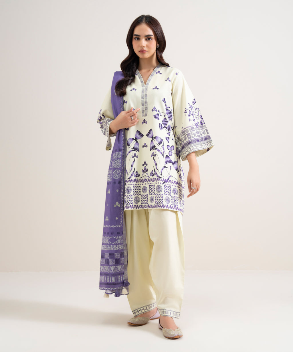 3 Piece - Printed Cotton Suit