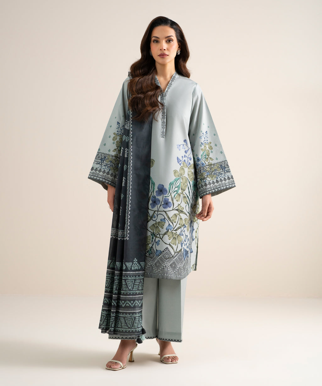 3 Piece - Printed Cotton Suit