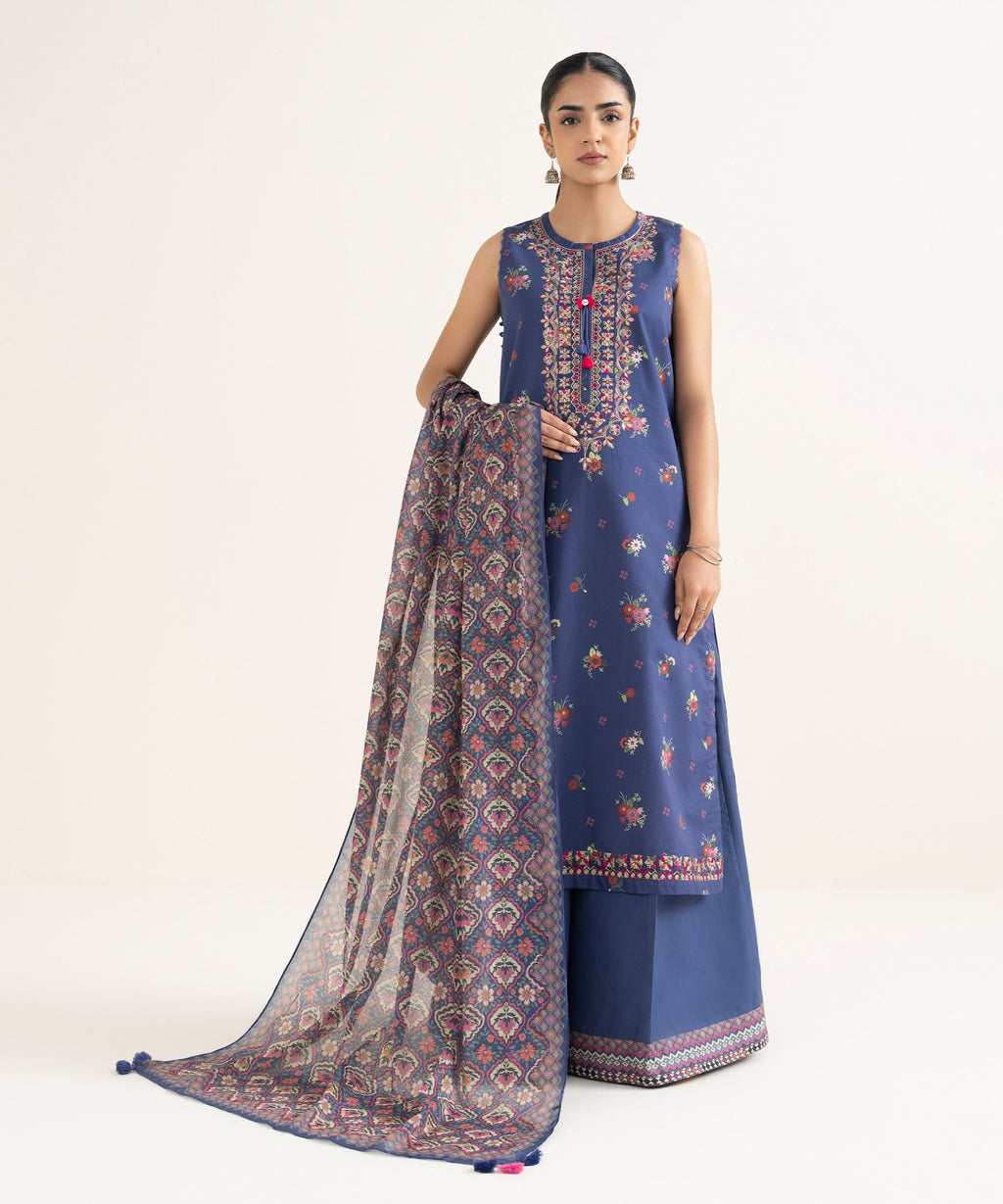 3 Piece - Embroidered Cotton Suit