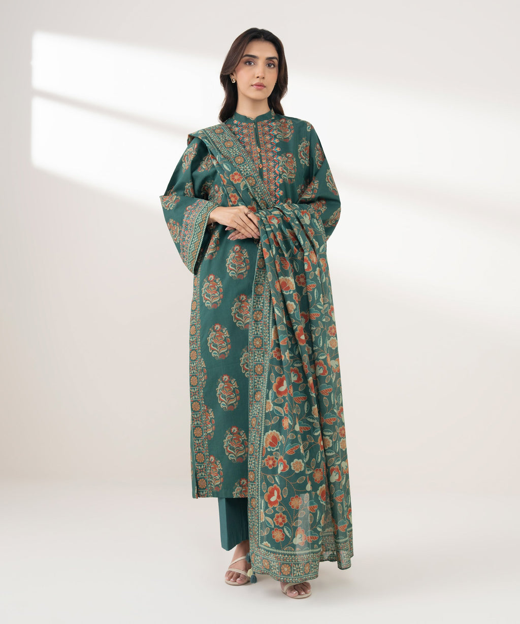 3 Piece - Embroidered Cotton Suit