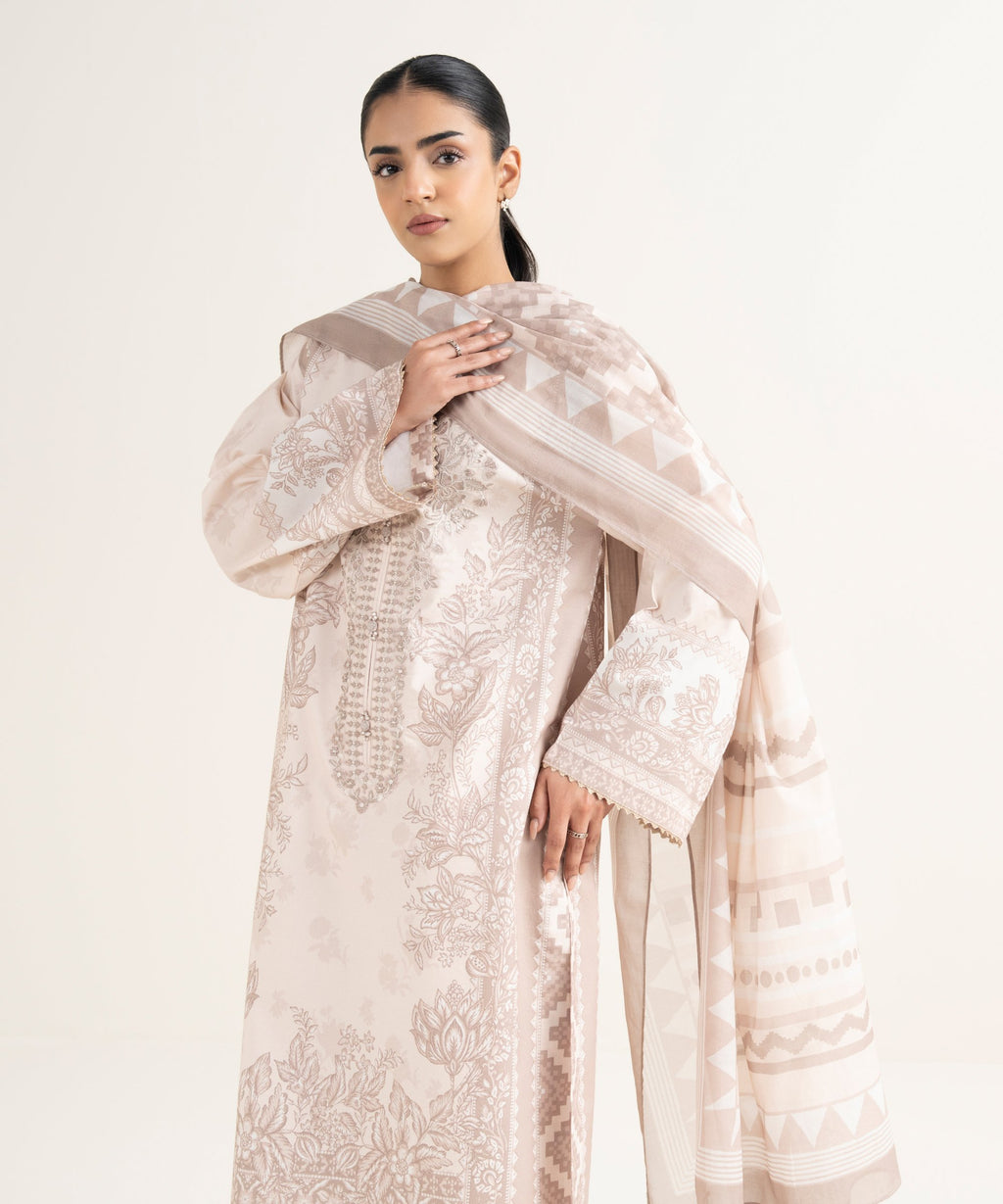 3 Piece - Embroidered Cotton Suit