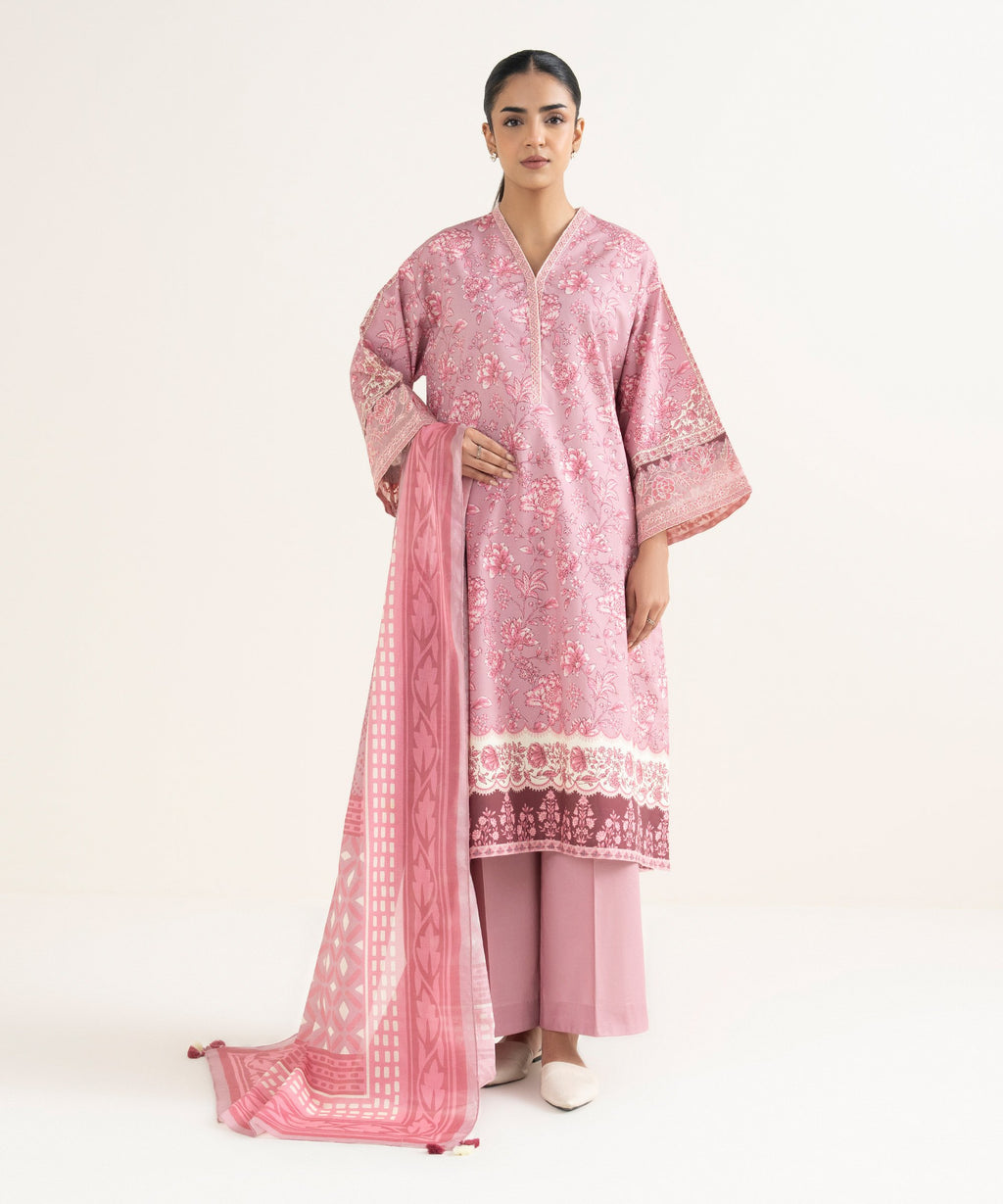 3 Piece - Embroidered Cotton Suit
