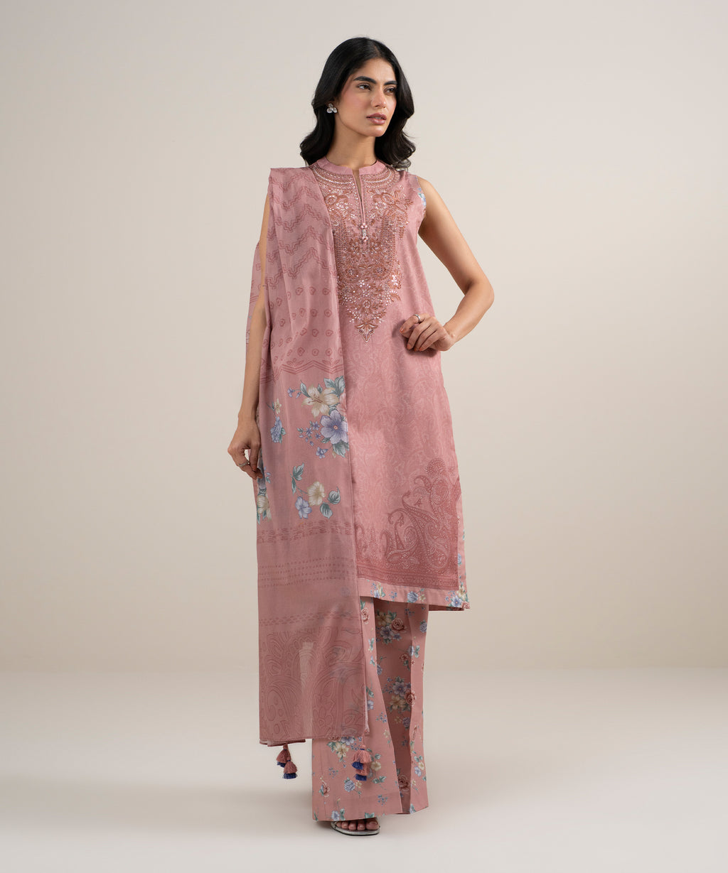 3 Piece - Embroidered Lawn Suit - PINK