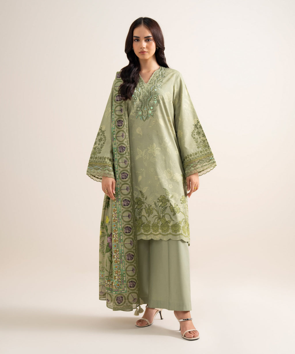 3 Piece - Embroidered Cotton Suit