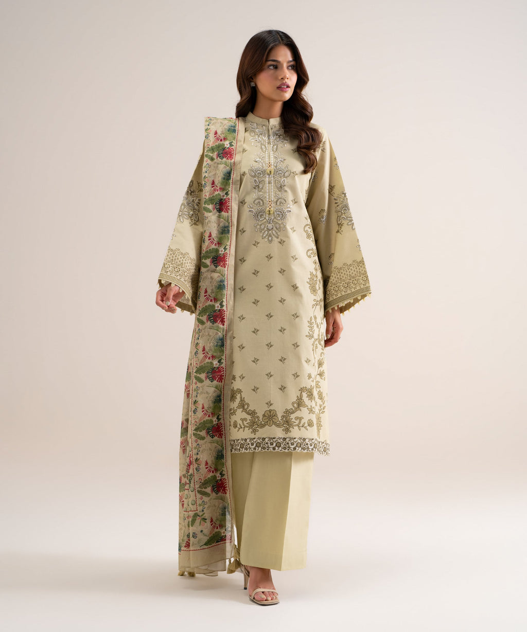 3 Piece - Embroidered Cotton Suit