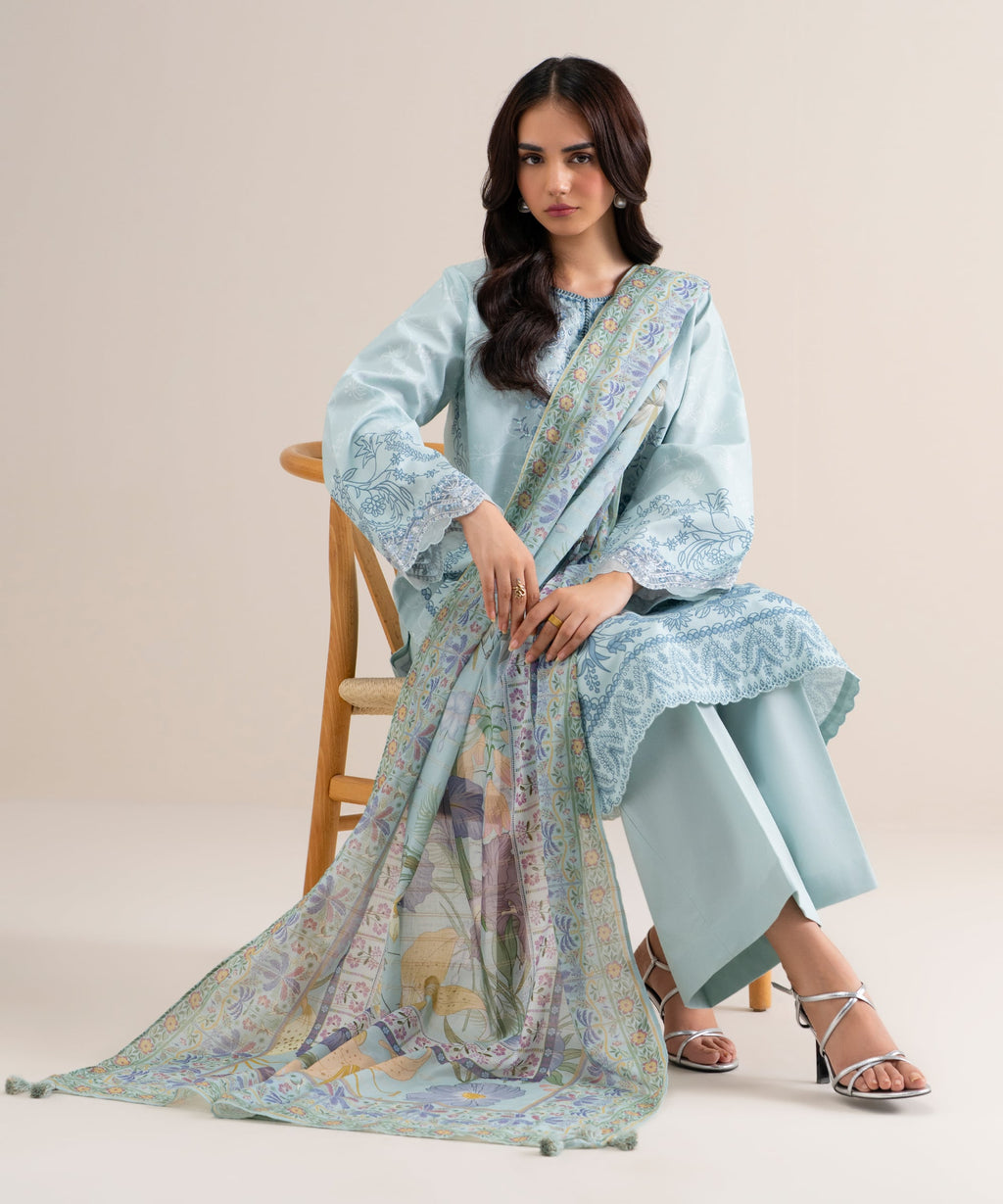 3 Piece - Embroidered Cotton Suit