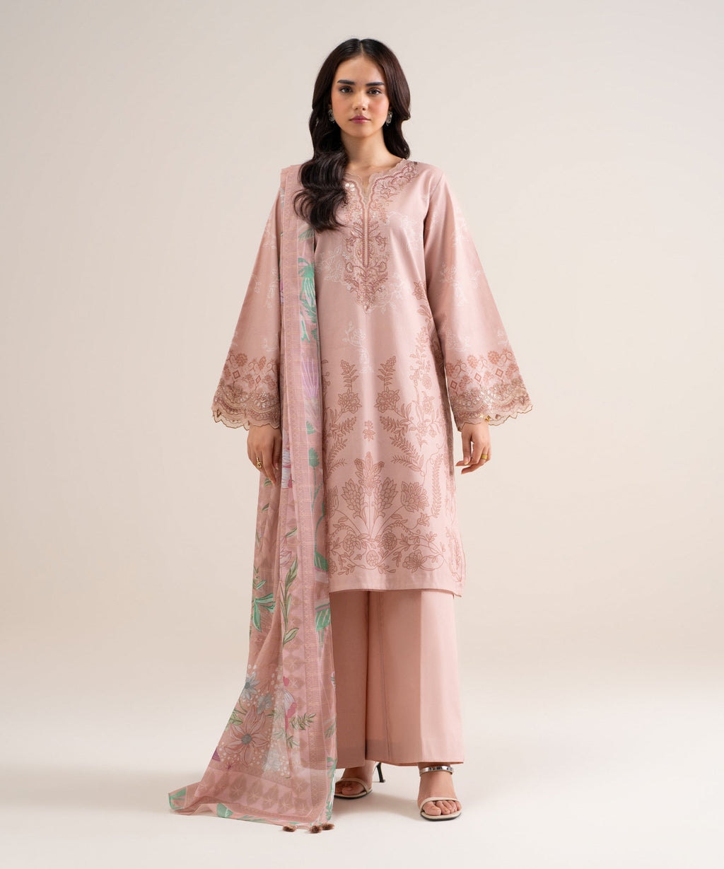 3 Piece - Embroidered Cotton Suit