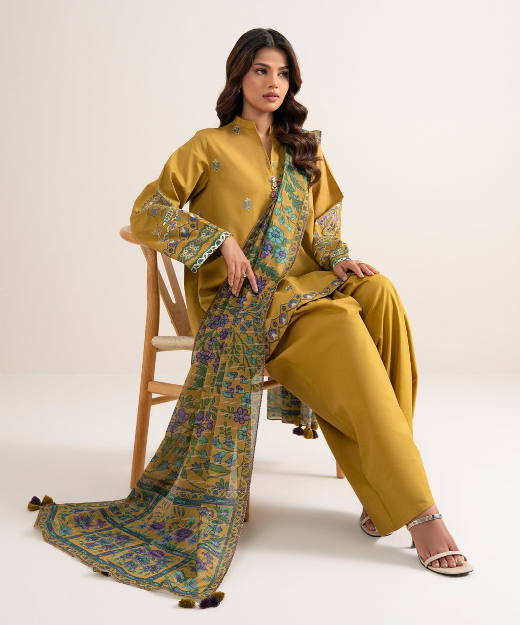 3 Piece - Embroidered Cotton Suit