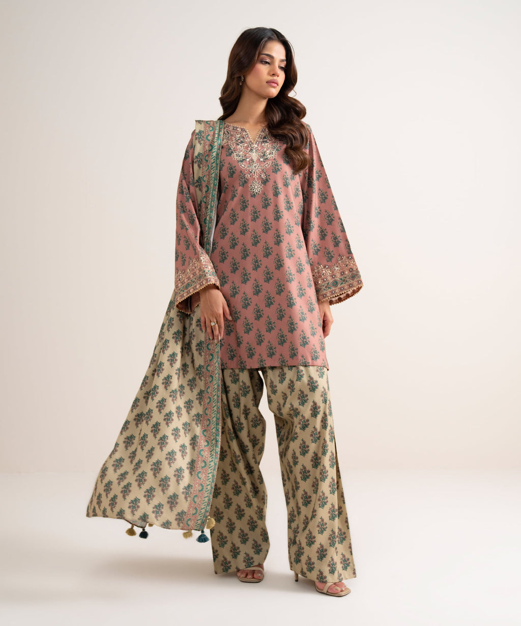 3 Piece - Embroidered Linen Suit