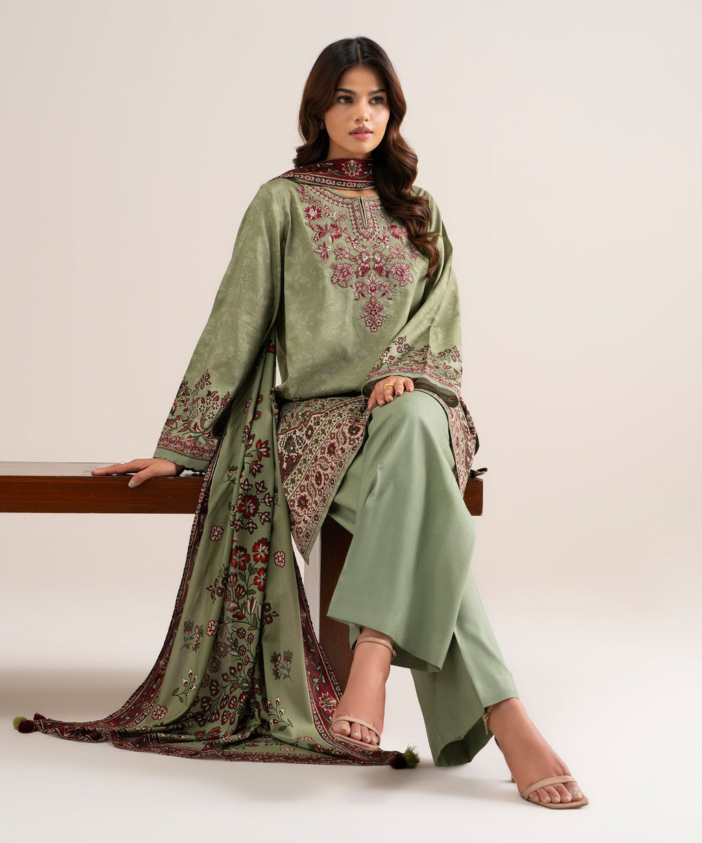 3 Piece - Embroidered Cotton Viscose Suit