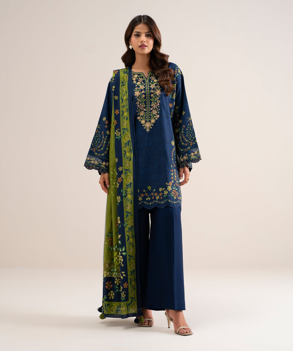 3 Piece - Embroidered Cotton Viscose Suit