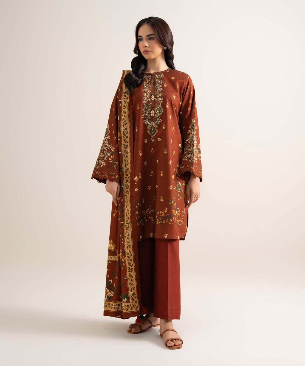 3 Piece - Embroidered Cotton Viscose Suit