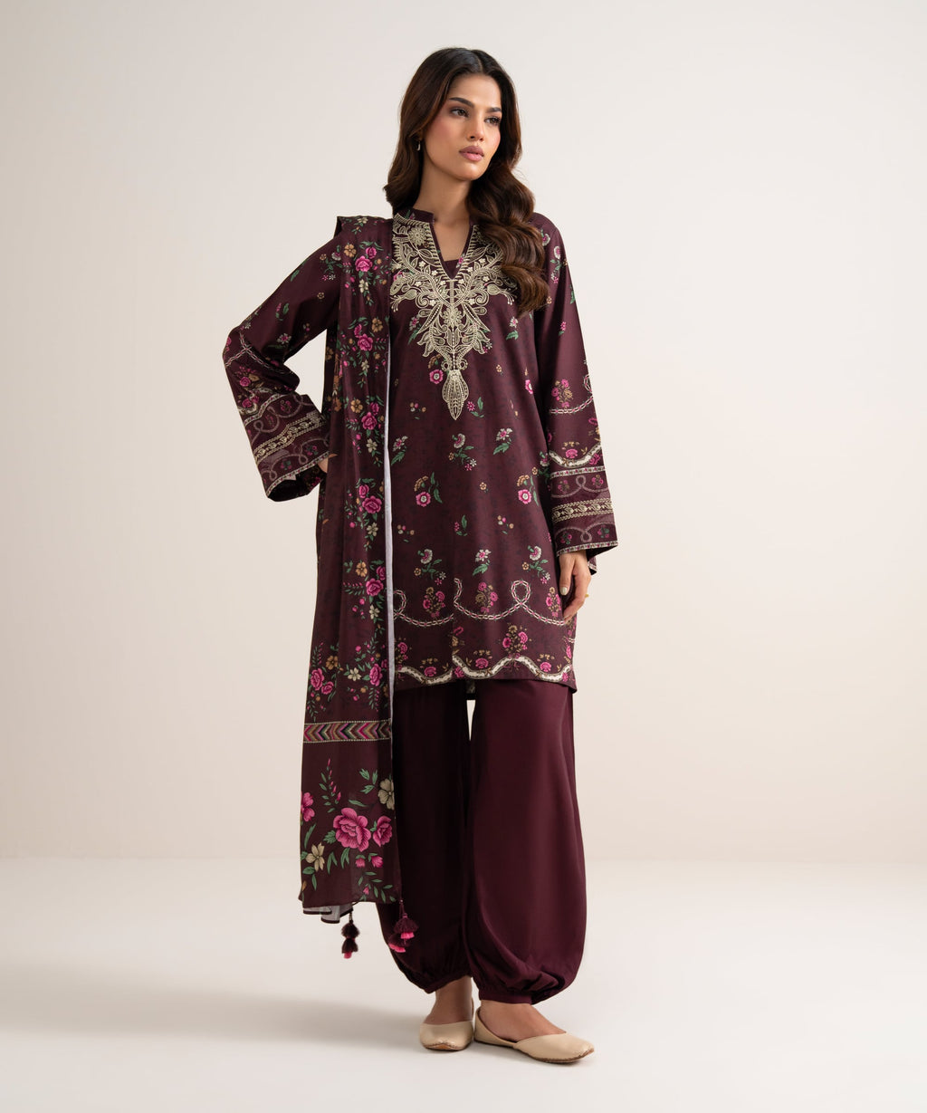 3 Piece - Embroidered Cotton Viscose Suit