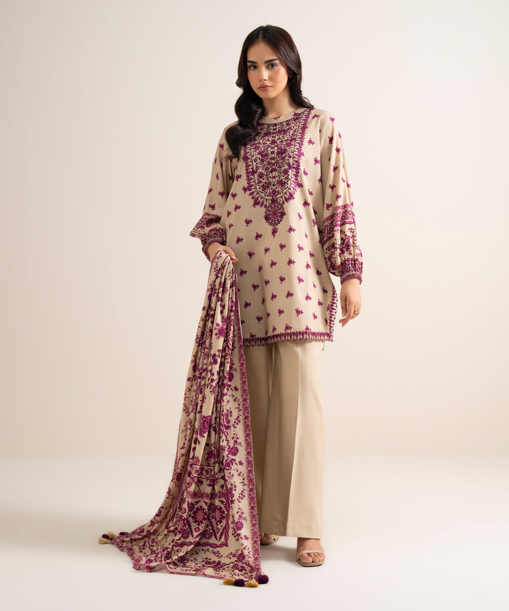 3 Piece - Embroidered Linen Suit