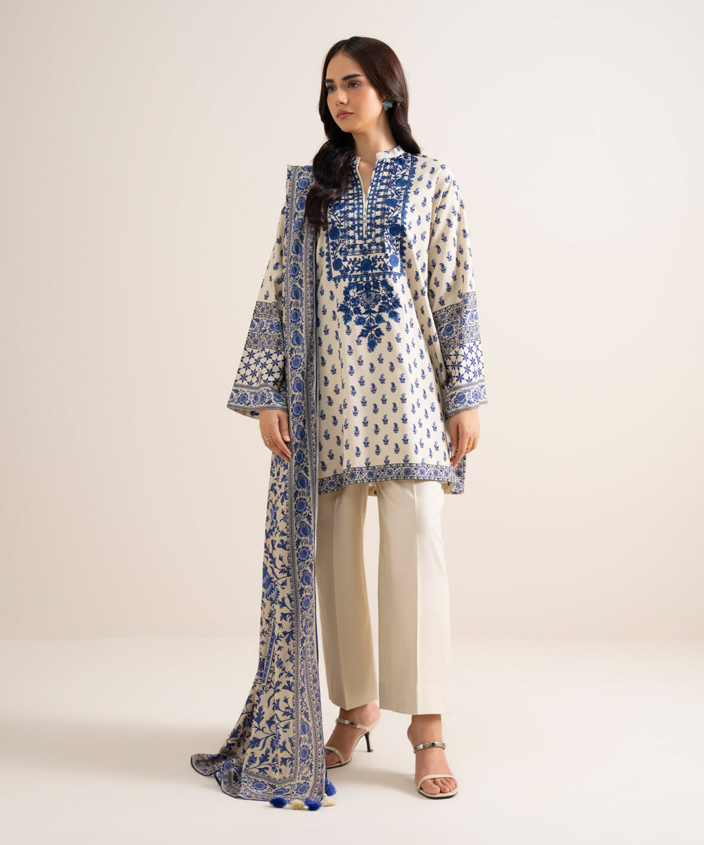 3 Piece - Embroidered Linen Suit