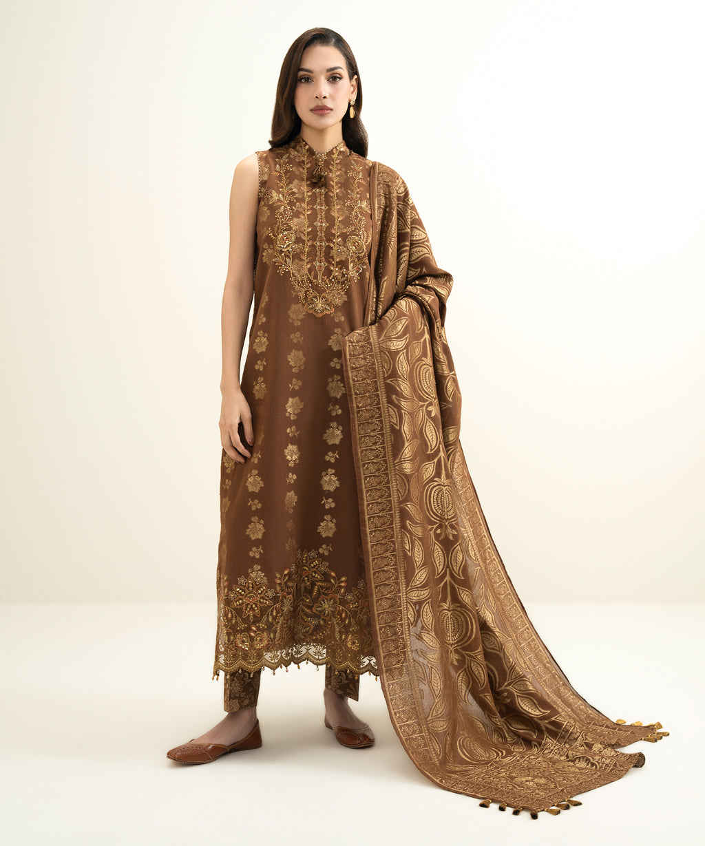 3 Piece - Embroidered Jacquard Suit