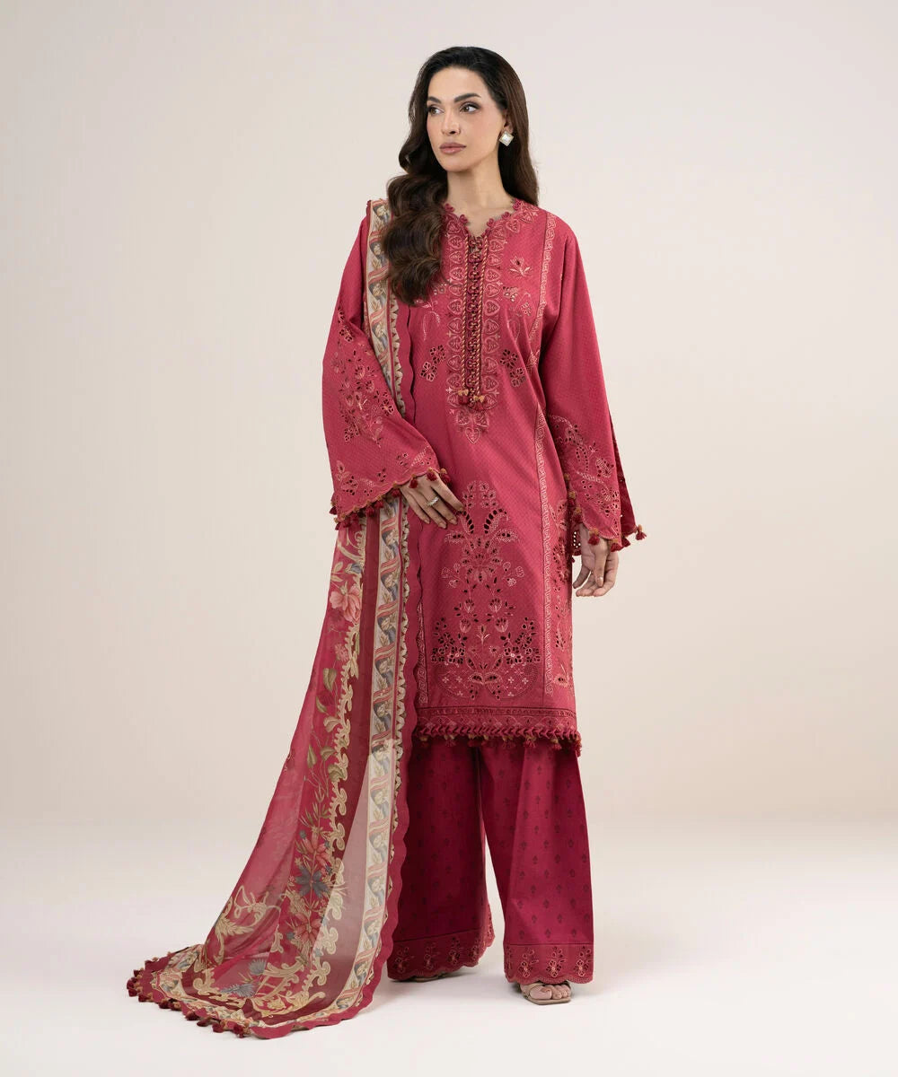 3 Piece - Embroidered Dobby Suit