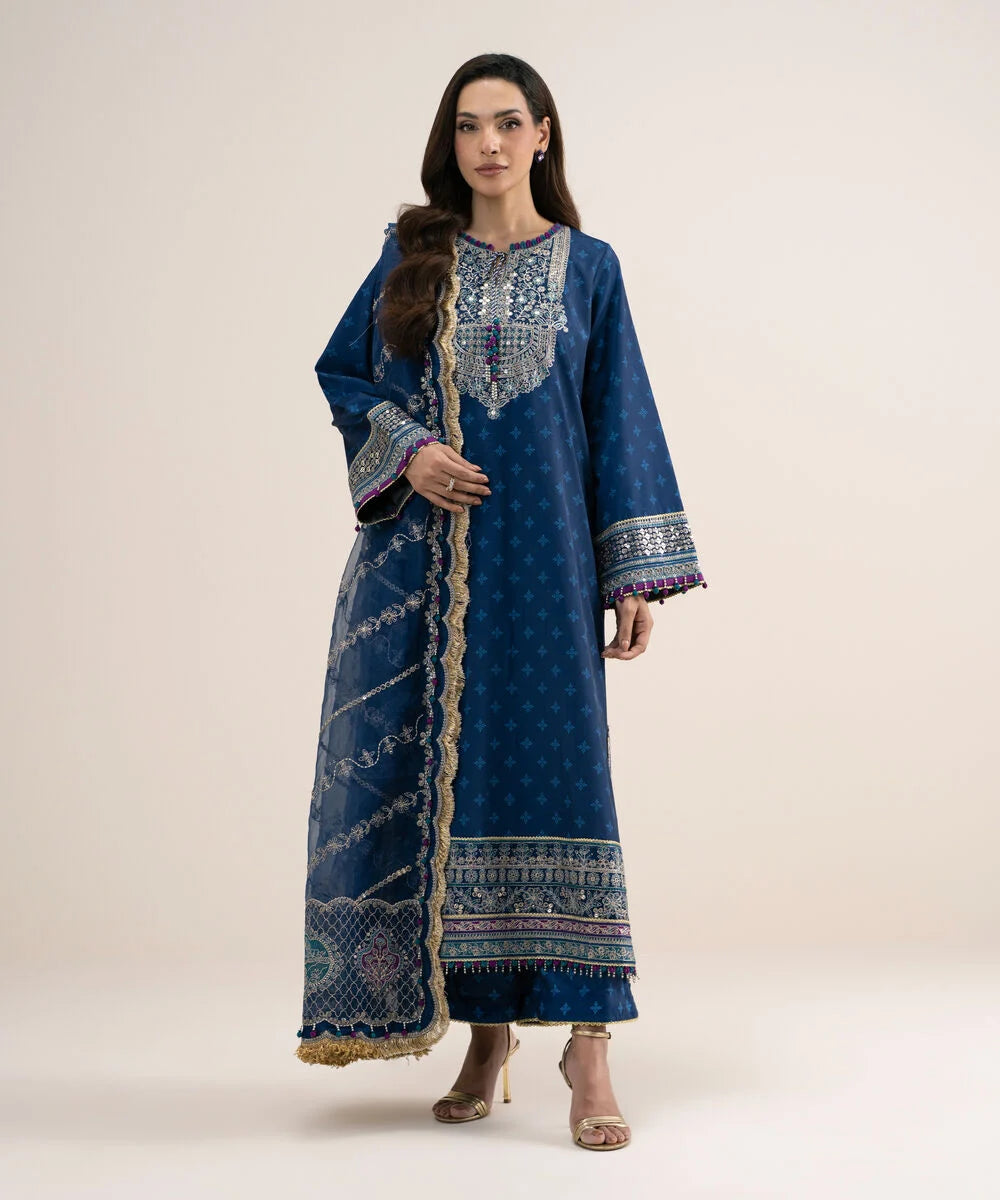 3 Piece - Embroidered Silk Suit