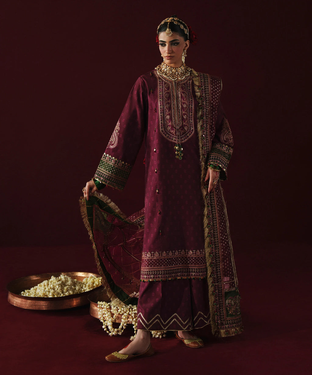 3 Piece - Embroidered Silk Suit