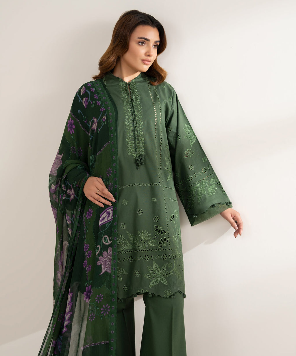 3 Piece - Embroidered Cotton Suit