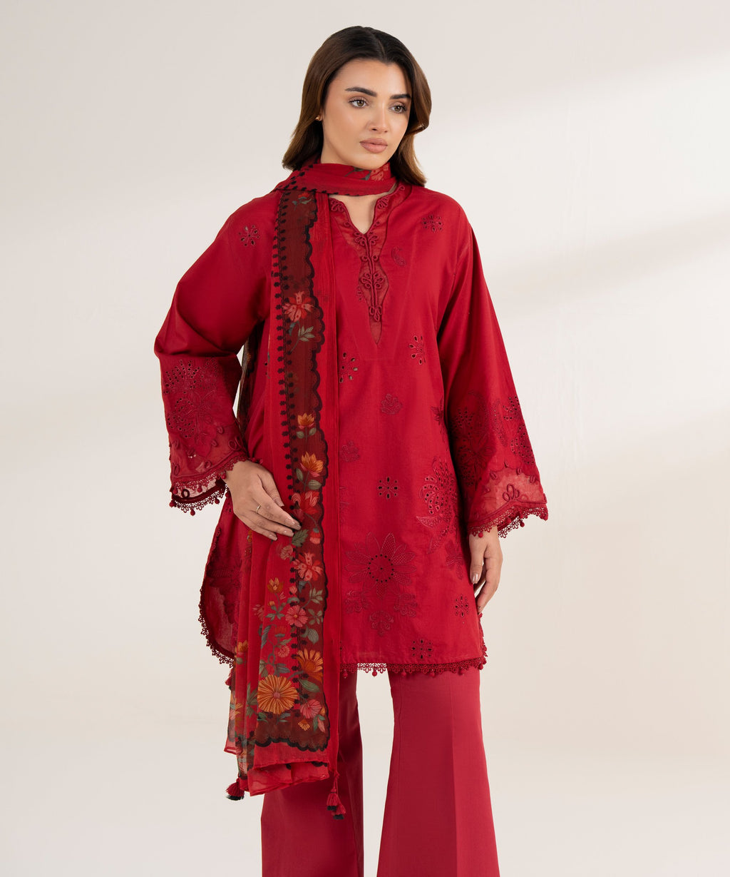 3 Piece - Embroidered Cotton Suit