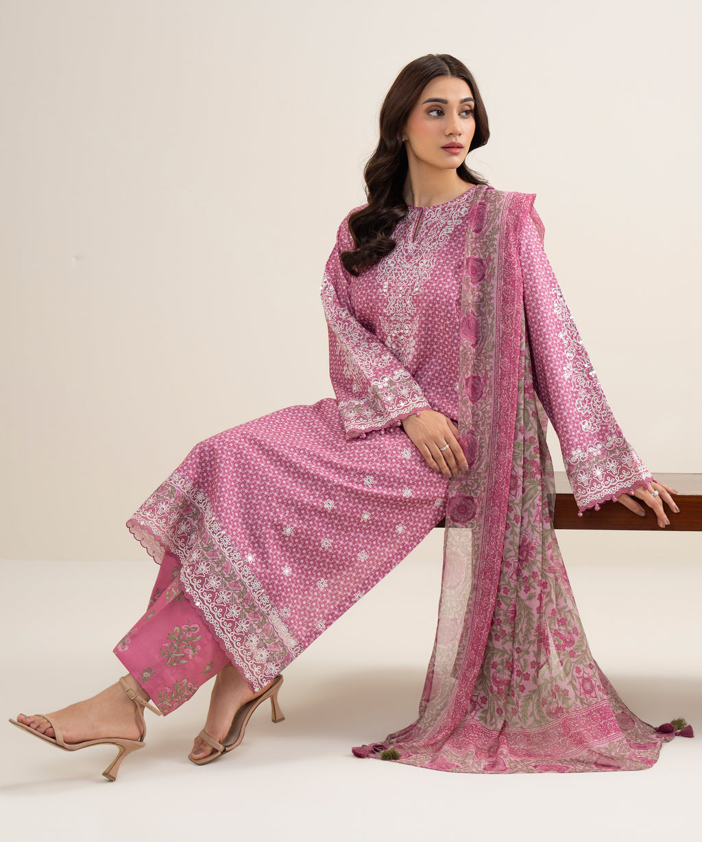 3 Piece - Embroidered Lawn Suit - PINK